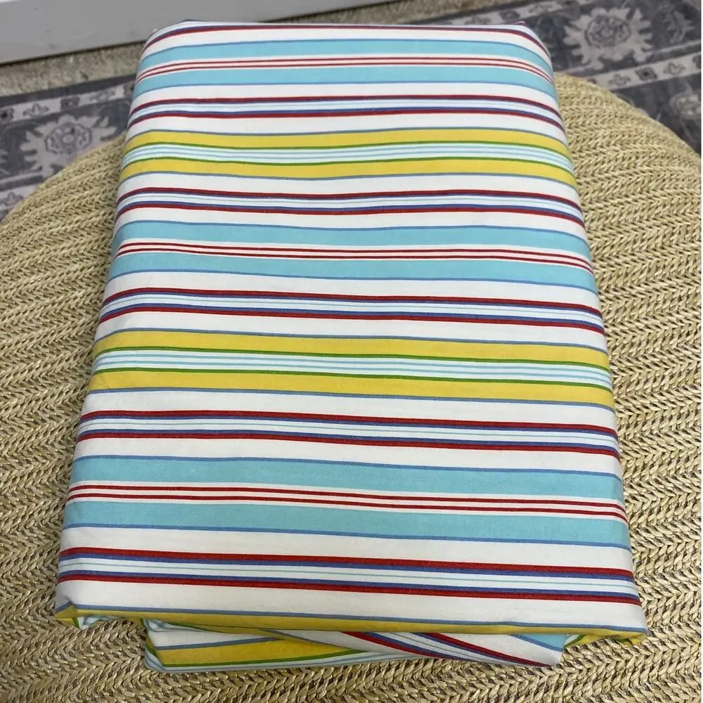 Lauren Ralph Lauren Flat Sheet Queen Cabana Stripe 100% Cotton Coastal FLAW